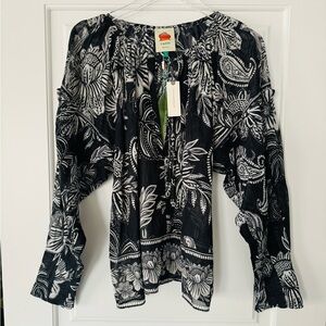 Brand new FARM RIO Long Sleeve V-Neck Blouse with Tie Tassel Detail